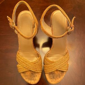 Stuart Weitzman Women's Minx Wedge Sandal Camel Leather